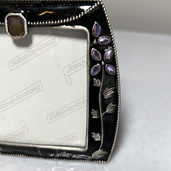 Vintage Metal with Purple Rhinestones Purse Shaped Picture Frame - Picture 3 of 6
